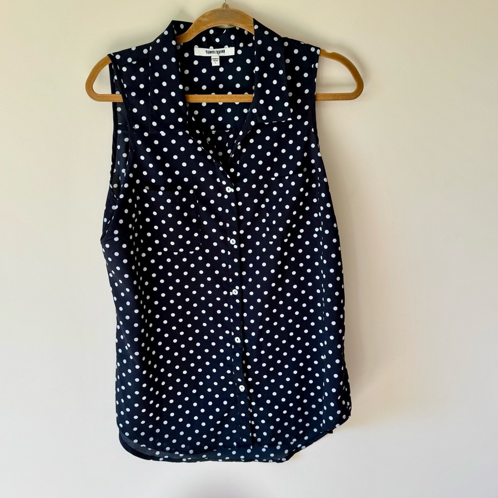 Daniel Rainn Sleeveless Button Down Blouse‎ - Large - Black and White Polka Dot